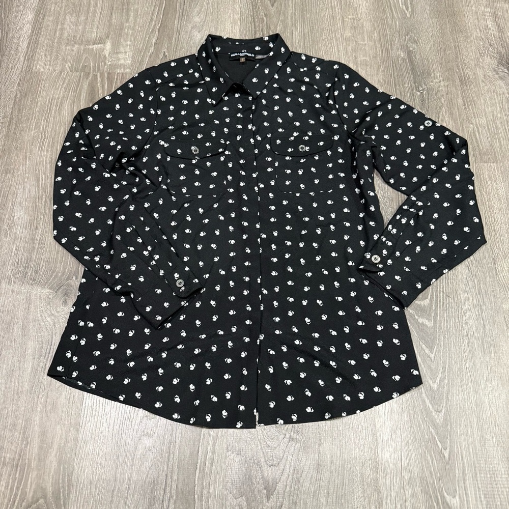 Karl Lagerfeld Black and White Patterned button up shirt Size Medium